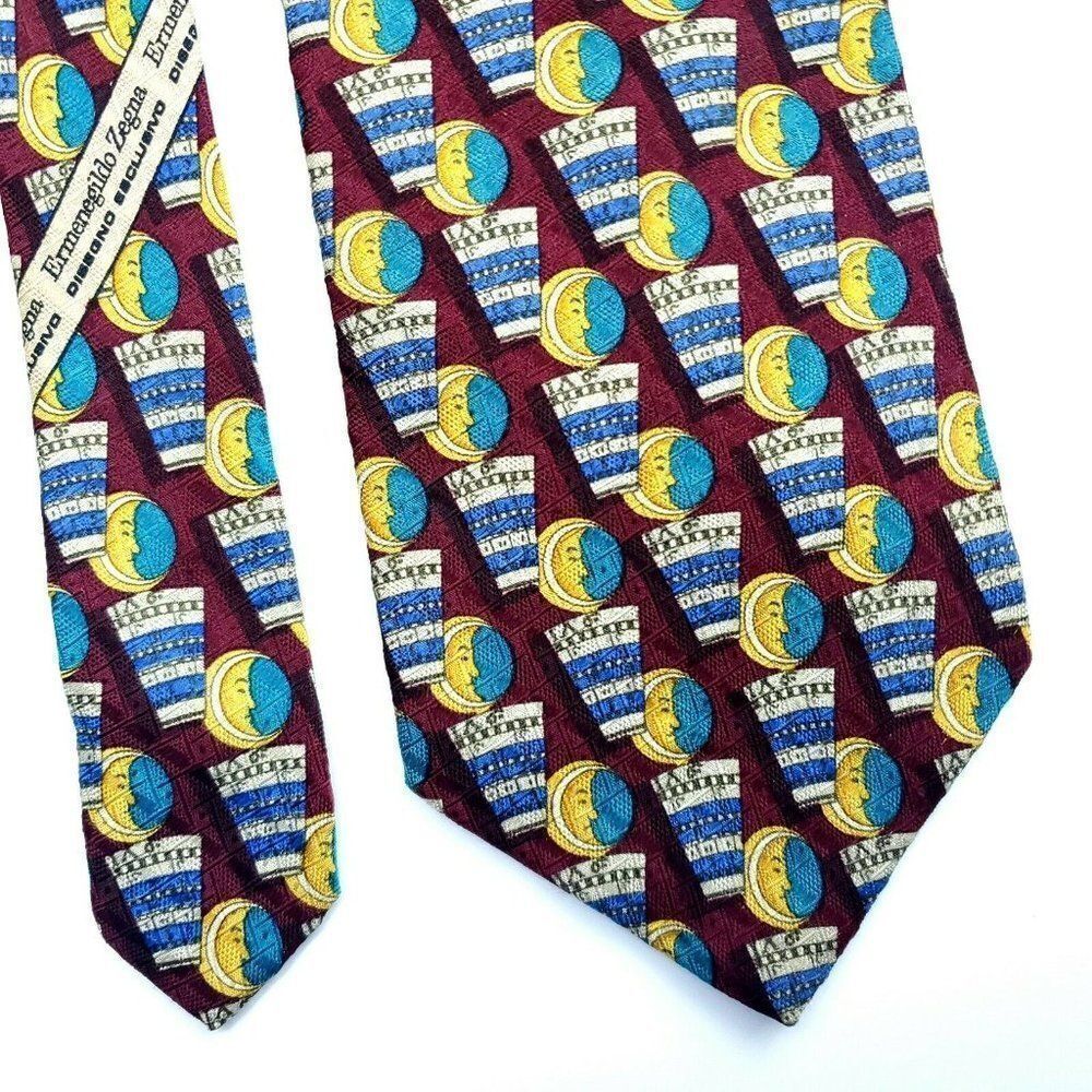 Ermenegildo Zegna Red Half Moon Silk Tie 57 3 7/8